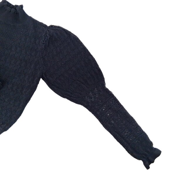Betsey Johnson VTG Black Open Knit Top Mock Neck Statement Sleeve Victorian 6 M - Picture 5 of 10